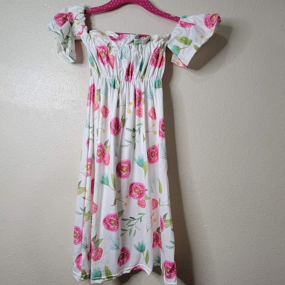 Bailey's Blossoms Watercolor Floral Off Shoulder Dress Size 2T
